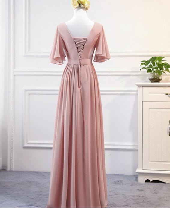 Solvbao Pink Chiffon Bridesmaid Dresses 2018, Long Formal Gowns, Pink Party Dresses