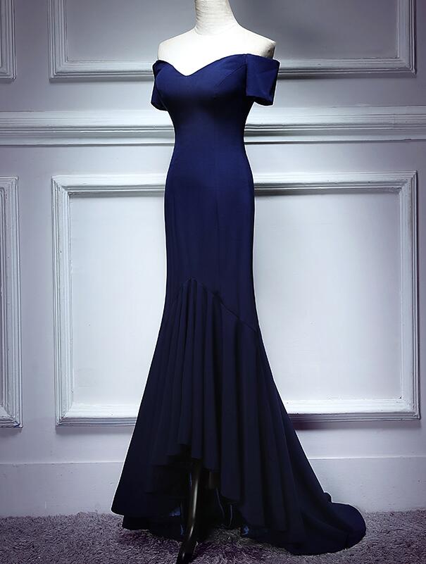 Solvbao Navy Blue Spandex Mermaid Sweetheart Evening Gown, Charming Blue Prom Dress Party Dress