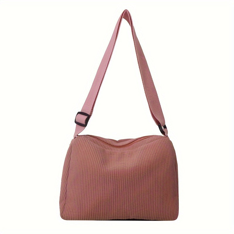 Retro Corduroy Crossbody Bag, Solid Color Shoulder Bag, Women's Simple Zipper Square Purse
