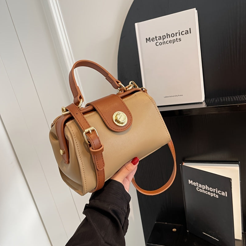 solvbao Simple Design Zipper Shoulder Bag, PU Leather Portable Crossbody Bag, Adjustable Strap Top Handle Handbag