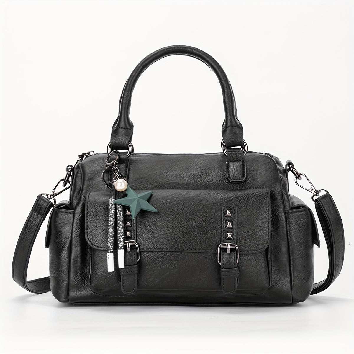 solvbao Trendy Large Capacity Multi-pocket Handbag, Faux Leather Solid Color Shoulder Bag, Perfect Crossbody Bag For Daily Use