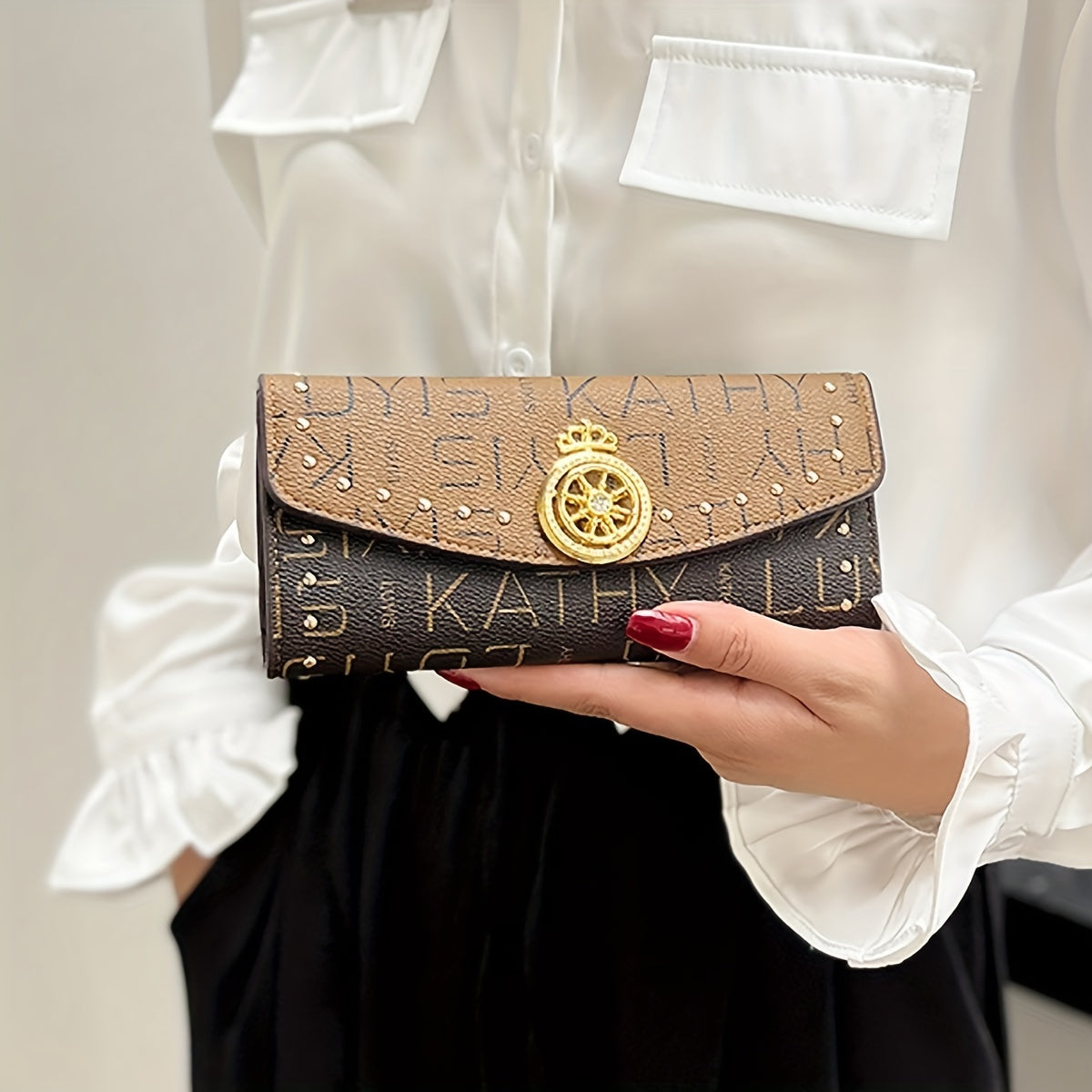 Retro Letter Pattern Long Clutch Wallet, Textured Color Stitching Coin Purse, Classic Pu Leather Purse