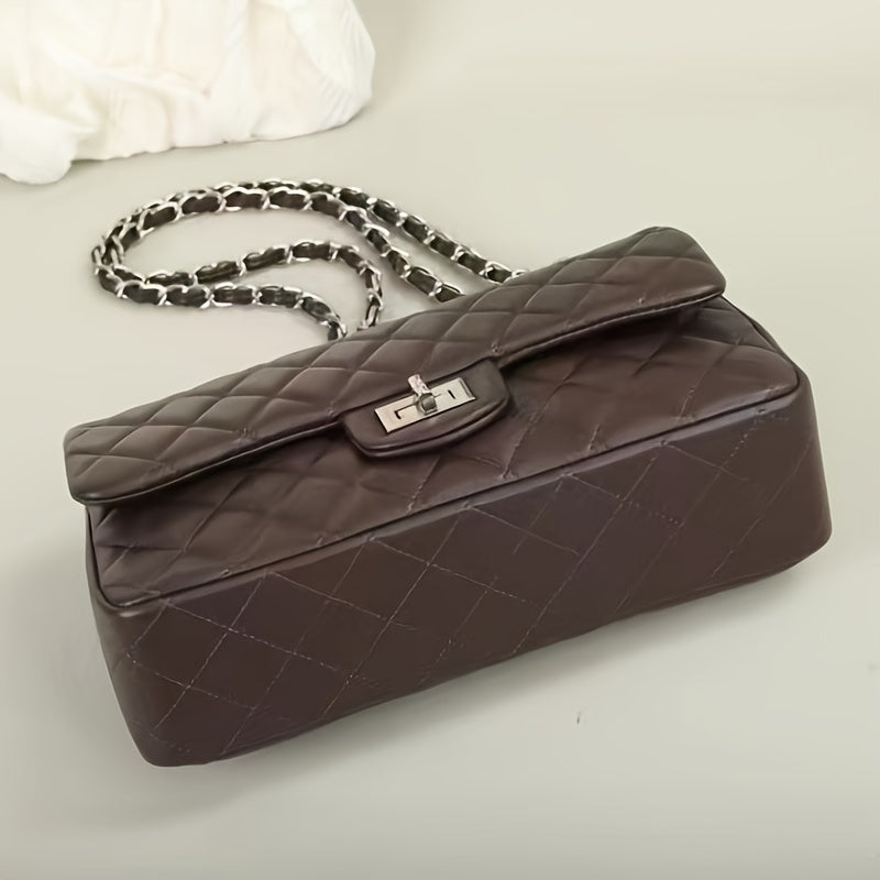 solvbao Trendy Argyle Quilted Crossbody Bag, Square Flap Solid Color Shoulder Phone Bag, Perfect Underarm Bag For Everyday Use