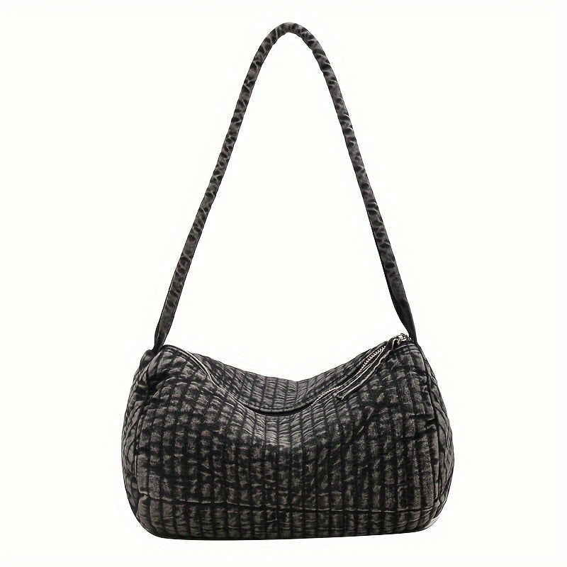 Niche Stylish Shoulder Bag, Zipper All-Match Handbag, Textured Commuter Bag