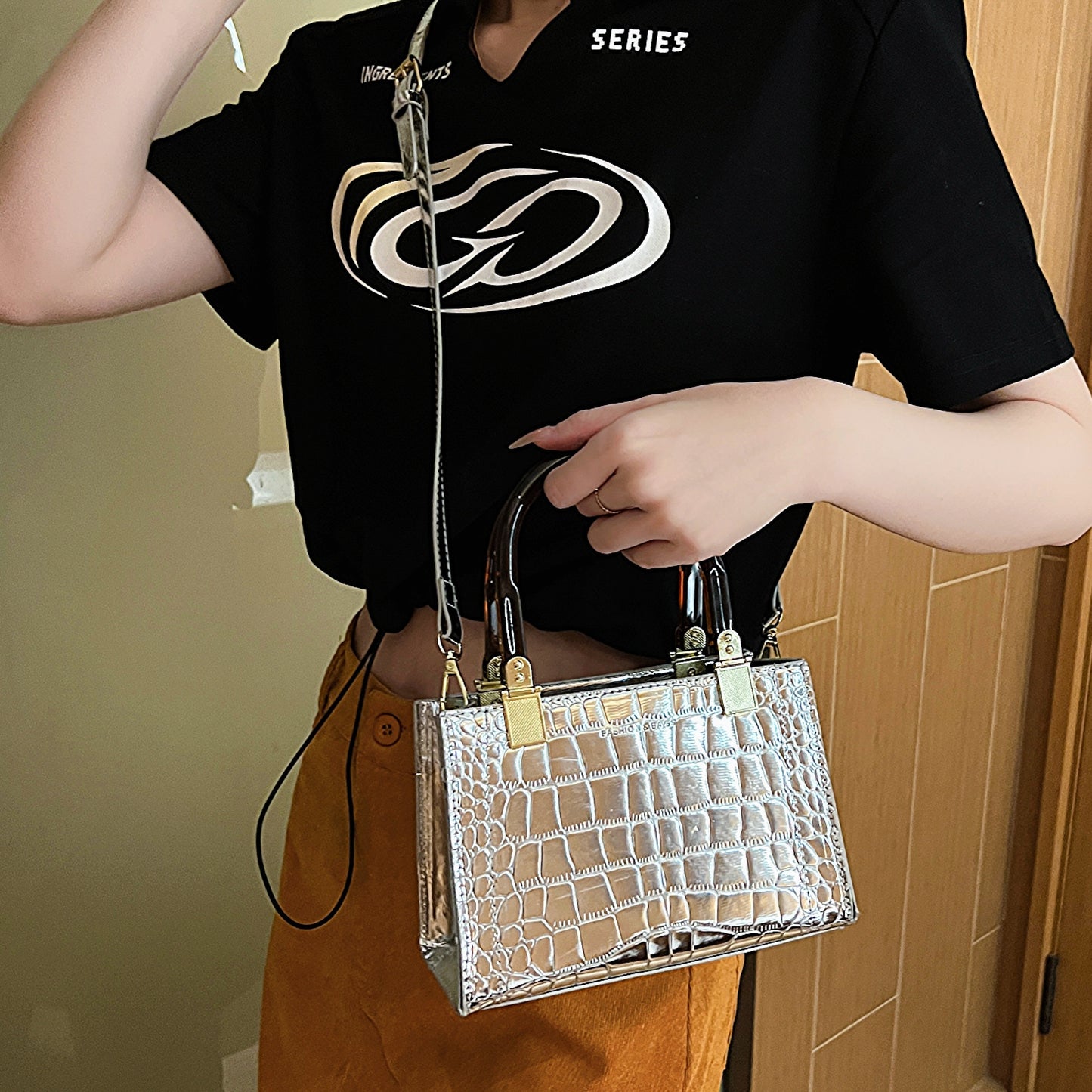 solvbao Women's Faux Crocodile Embossed Tote Bag, Large Capacity Shoulder Bag, Handbag, Crossbody Bag