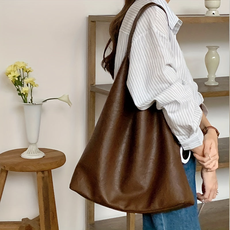 solvbao Trendy Large Capacity Shoulder Bag, PU Leather Solid Color Underarm Bag, Perfect Armpit Bag For Daily Use