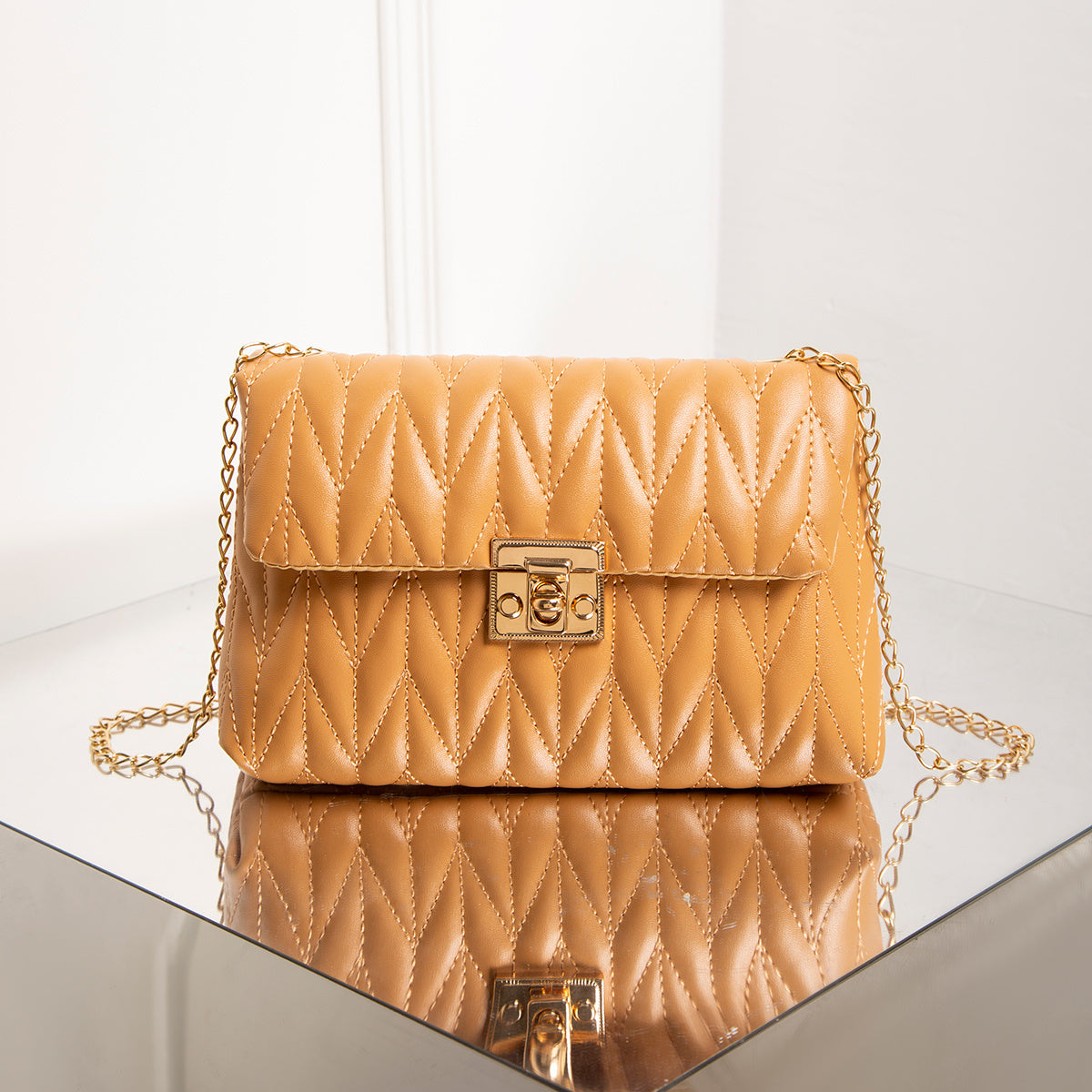 solvbao Women's Crumpled Textured PU Leather Bag, Solid Color Flip Top Crossbody Bag With Chain Strap