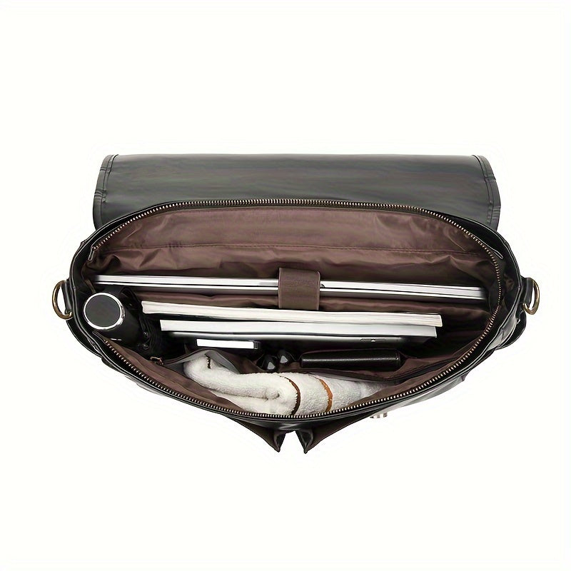 Solid Color Square Shoulder Bag, All-Match Business Messenger Bag, PU Leather Top Handel Computer Bag