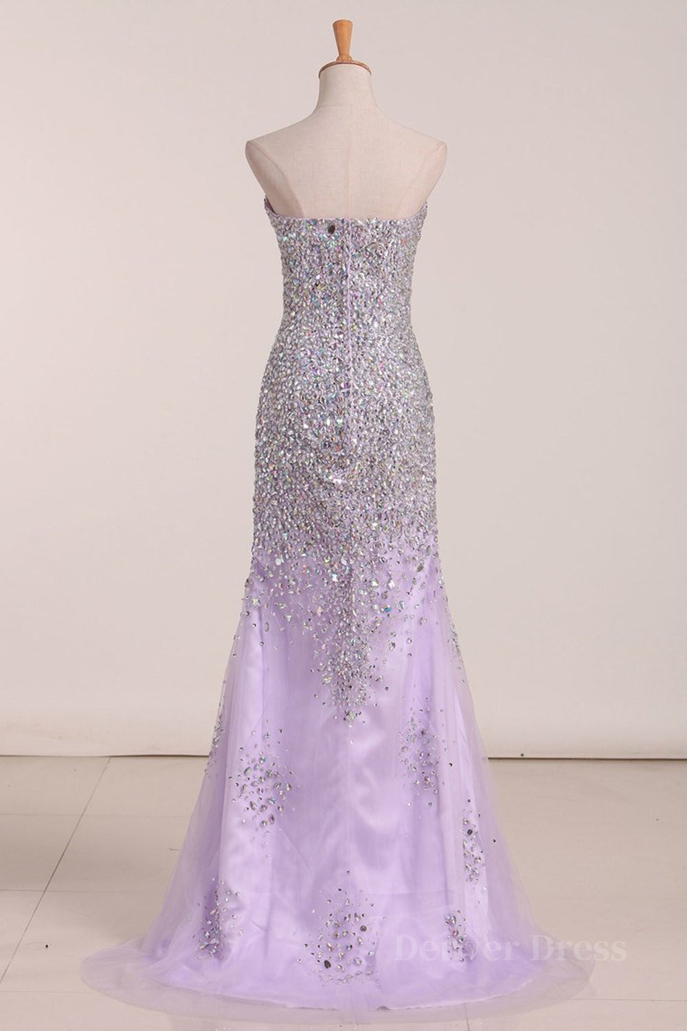 kamahe Gorgeous Mermaid Strapless Purple Beaded Long Prom Dresses, Mermaid Purple Beaded Formal Evening Dresses, Purple Ball Gown