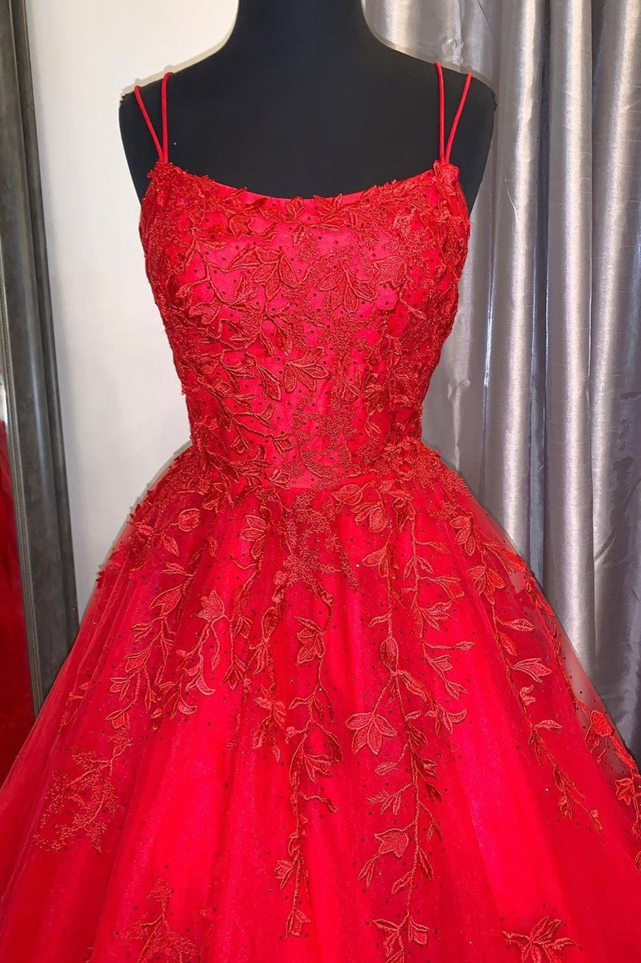 solvbao Red Lace Long Prom Dresses, A-Line Formal Evening Dresses