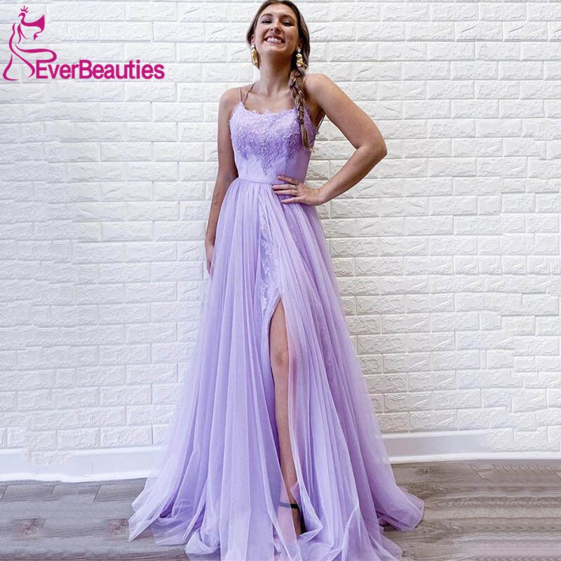 Vestidos De Noite Prom Dresses Long Side Split Suknie Wieczorowe Tulle Appliques Formal Gowns Robe De Soiree