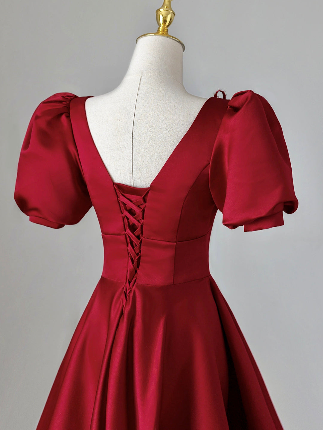 solvbao Burgundy V-Neck Satin Long Prom Dress, Burgundy Formal Evening Dress