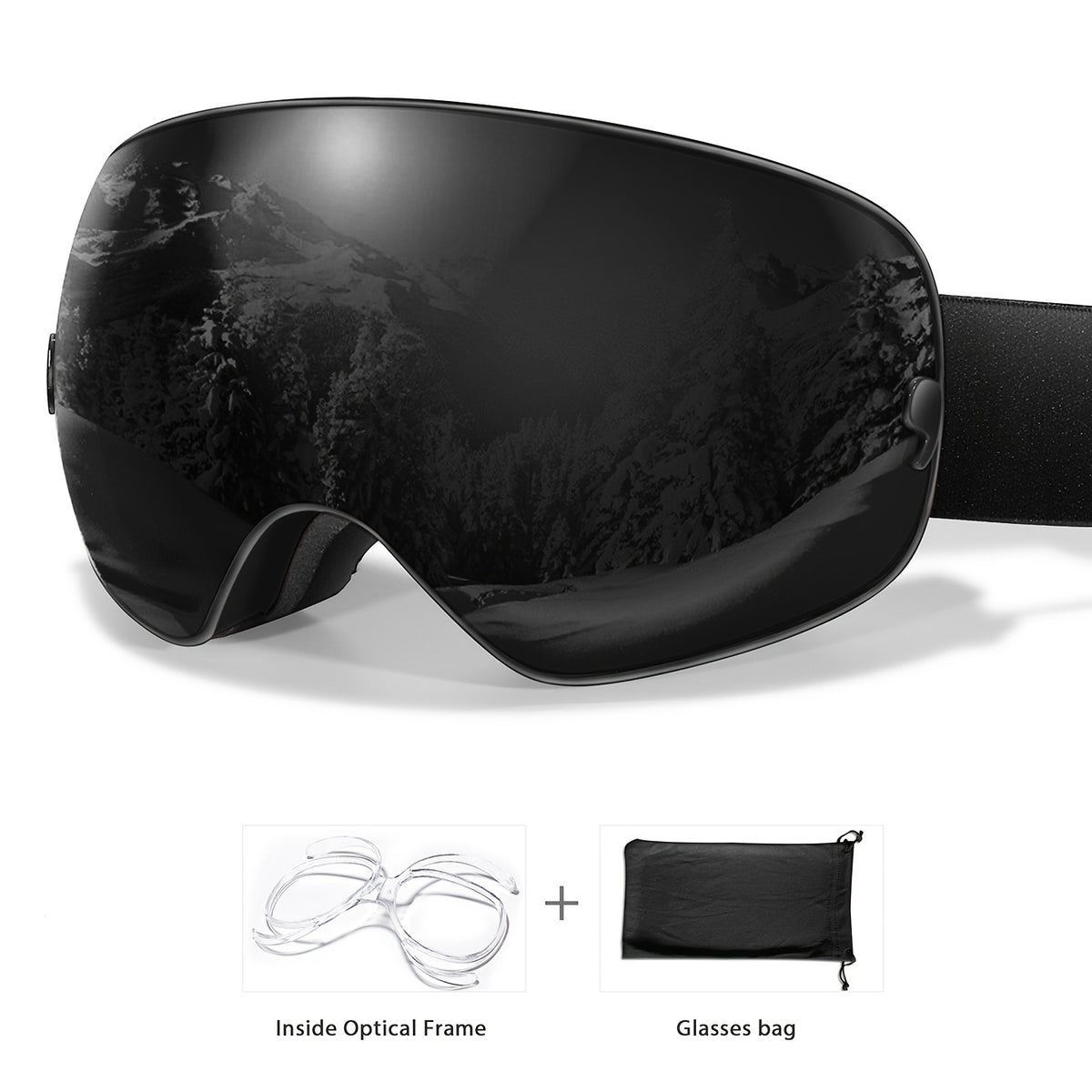 Unisex Adult Snow Goggles with Interchangeable Mirrored Lens - OTG Design for Glasses Wearers, TPU Frame, PC Material - Ski & Snowboard UV Protection, Fog-Resistant, Fits Teens 14+ - Includes Goggle Bag, Prescription Frame Insert - Ideal for Snowsports, S