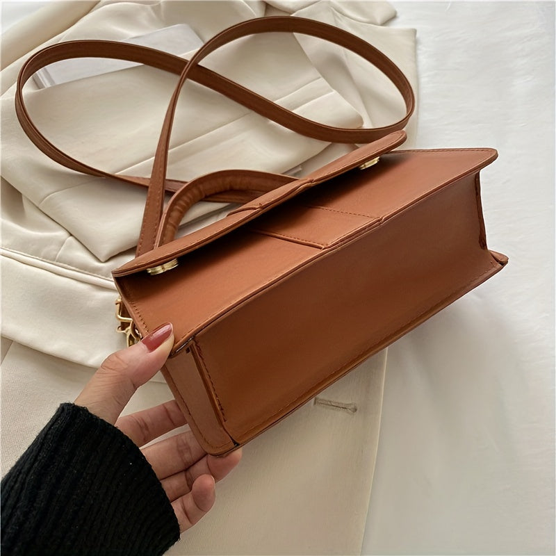 solvbao  Retro Solid Color Crossbody Bag, Fashion Casual PU Leather Square Handbag, Women's Simple Versatile Shoulder Bag & Purse