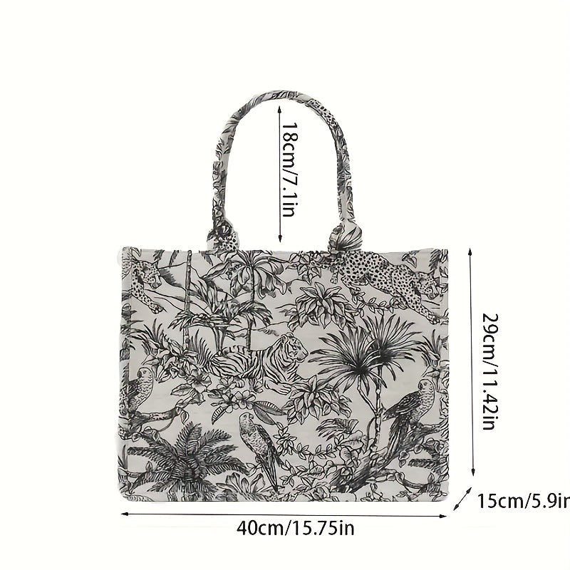 solvbao  Flower Sketch Large Capacity Canvas Tote Bag, Durable Lightweight Shoulder Satchel Bag, Casual Practical Commuter Bag