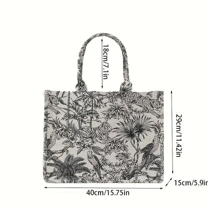 solvbao  Flower Sketch Large Capacity Canvas Tote Bag, Durable Lightweight Shoulder Satchel Bag, Casual Practical Commuter Bag