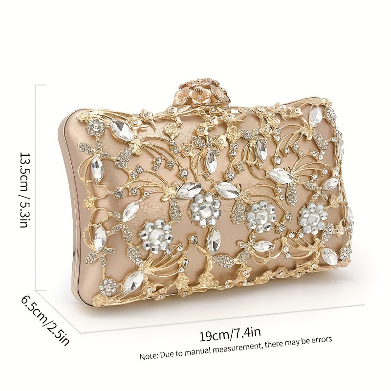 solvbao Hollow Rhinestone Evening Bag, Elegant Box Clutch Purse, Women's Handbags For Party Prom Wedding