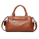 solvbao  Top Handle Satchel Multi Pocket Pendant Tote Bag, PU Leather Retro Shoulder Bag, Casual Versatile Commuter Bag