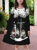 Adorable Snowman & Snowflake 3D Print Long Sleeve Dress for Girls - Perfect for Christmas, Fall/Winter Collection