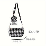 solvbao Houndstooth Crossbody Bag, Fashion Shoulder Bag, Women's Underarm Bag With Round Coin Purse