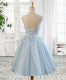 solvbao Light Blue Round Neckline Short Party Dress , Homecoming Dresses