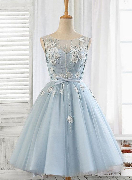 solvbao Light Blue Round Neckline Short Party Dress , Homecoming Dresses