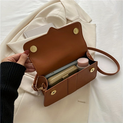 solvbao  Retro Solid Color Crossbody Bag, Fashion Casual PU Leather Square Handbag, Women's Simple Versatile Shoulder Bag & Purse