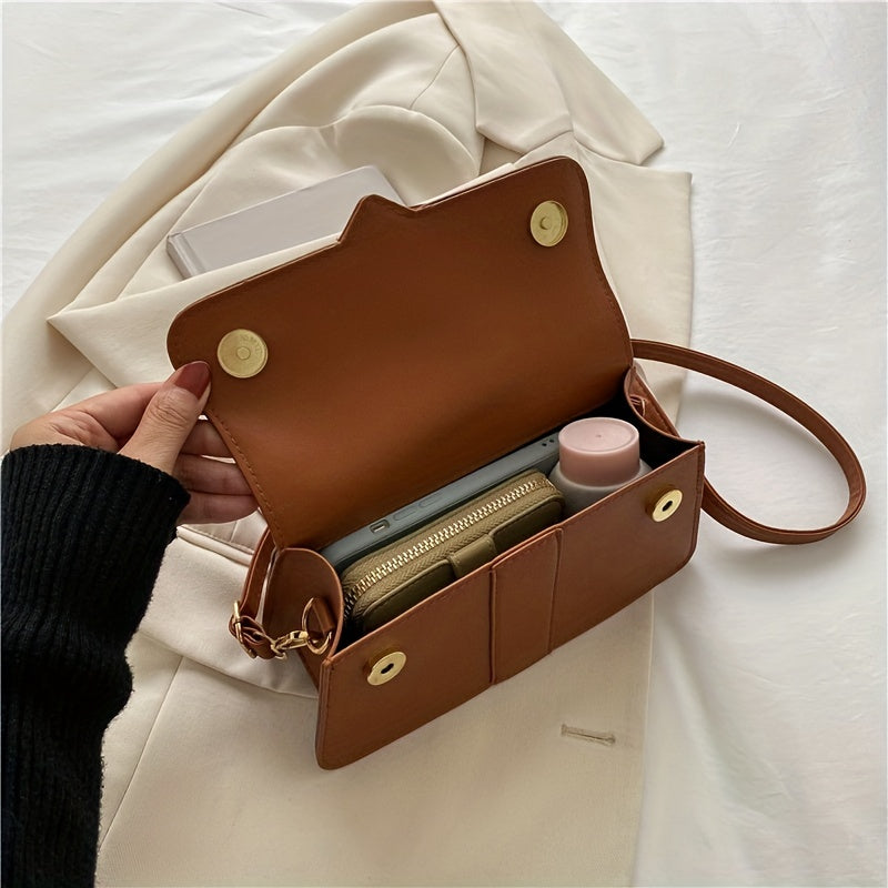 Retro Solid Color Crossbody Bag, Fashion Casual PU Leather Square Handbag, Women's Simple Versatile Shoulder Bag & Purse