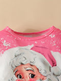 Baby Cute Santa Claus Head Long Sleeve Top + Cute Allover Print Pants, Kid's Christmas Pary Casual Clothes