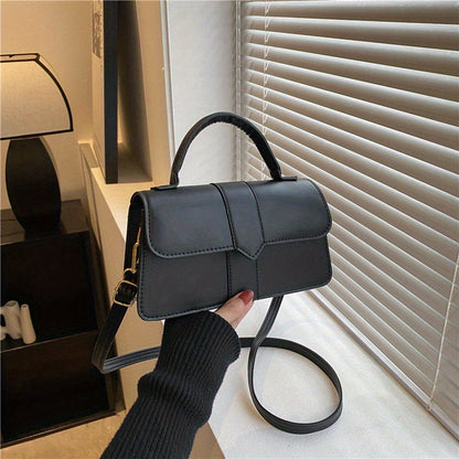 solvbao  Retro Solid Color Crossbody Bag, Fashion Casual PU Leather Square Handbag, Women's Simple Versatile Shoulder Bag & Purse