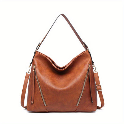 solvbao  Retro PU Leather Shoulder Bag, Large Capacity Crossbody Bag, Fashion Hobo Bag For Women