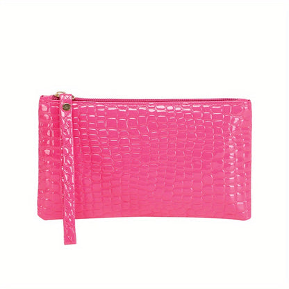 Crocodile Embossed Wallet, Women's PU Leather Clutch Purse, Fashion Zipper Handbag With Wristlet