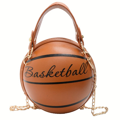 solvbao  Mini Letter Graphic Basketball Design Circle Bag, Fashion Chain Shoulder Round Purse, Hand Zipper Bag