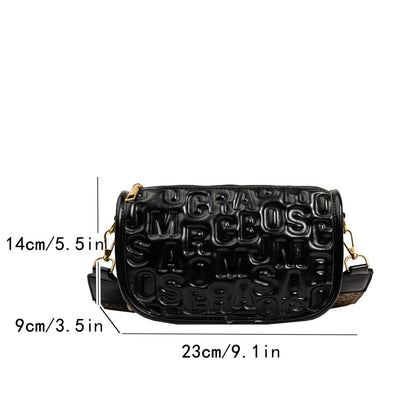 solvbao  Bright Embossed Crossbody Bag, Fashion Flap Shoulder Bag, Zipper Bag For Work With Wide Strap