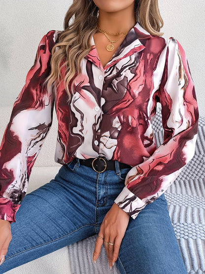 solvbaoGraphic Print Button Front Shirt, Casual Long Sleeve Shirt For Spring & Fall, Women's Clothing