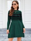 Women Long Sleeve Knitted Crewneck High Waist A-Line Cute Mini Sweater Dress