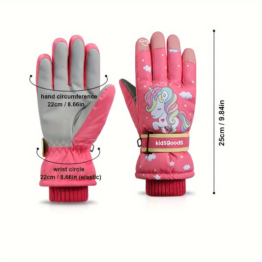 1 Pair WarmthMax Kids' Waterproof Gloves - Winter Skiing Gloves for Boys and Girls, Non-Slip Snow Play Gloves with Thermal Insulation for 8-13 Years Old Children, Ideal for Cold Weather Outdoor Activities