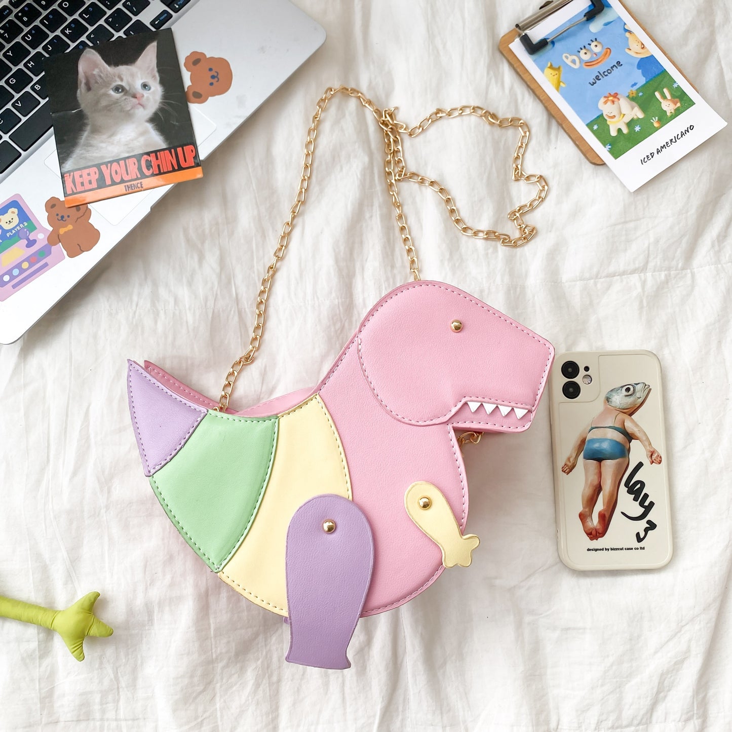 solvbao Dinosaur Shape Crossbody Bag, Fashion Chain Shoulder Bag, Cartoon Design PU Leather Purse