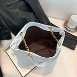 solvbao Trendy Geometric Woven Tote Bag, PU Leather Solid Color Shoulder Bag, Perfect Underarm Bag For Commuting