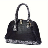 solvbao Crocodile Pattern Handbag, Snakeskin Detail Crossbody Bag, Women's Stylish Satchel Purse