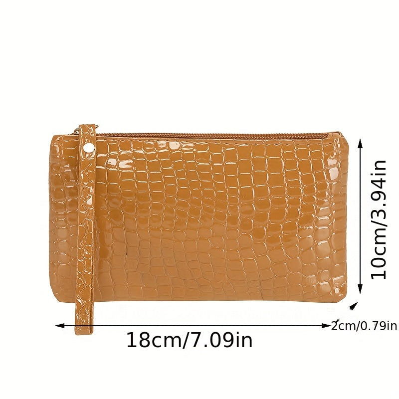 Crocodile Embossed Wallet, Women's PU Leather Clutch Purse, Fashion Zipper Handbag With Wristlet