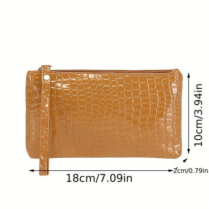 Crocodile Embossed Wallet, Women's PU Leather Clutch Purse, Fashion Zipper Handbag With Wristlet