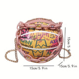 Stylish Graffiti Basketball Design Shoulder Bag, Solid Color Minimalist Chain Bag, Trendy Coin Purse