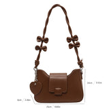 Sweet Bowknot Decor Shoulder Bag, Solid Color Crossbody Bag, Women's Flap Square Purse With Love Pendant