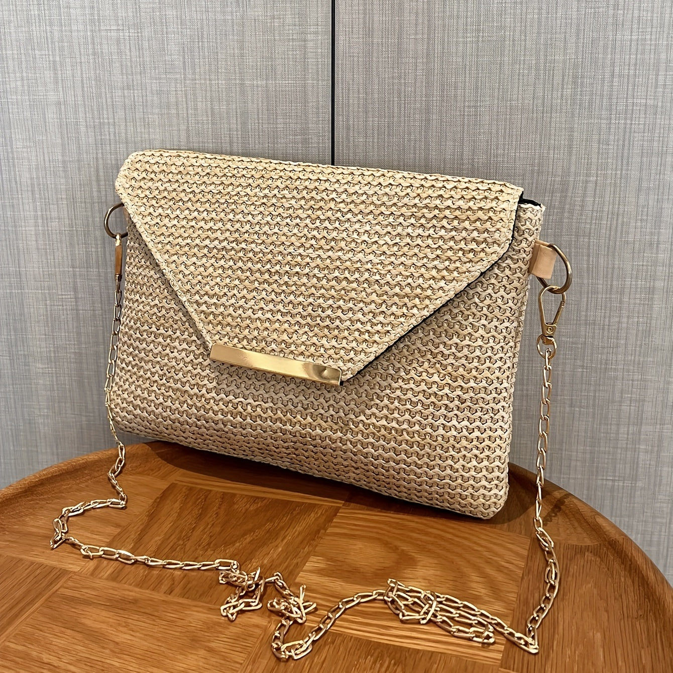 solvbao  Woven Straw Shoulder Bag, Flap Weaving Versatile Underarm Bag, Chain Strap Magnet Stylish Crossbody Bag