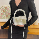 Beaded Pearl Evening Handbags, Mini Woven Prom Purse, Elegant Clutch Bag For Wedding Party