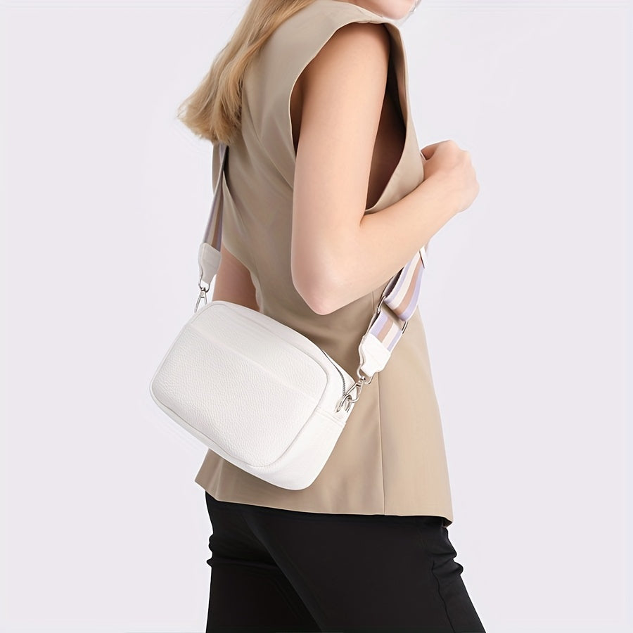 Trendy Square Crossbody Bag, Litchi Pattern Shoulder Bag, Women's PU Leather Zipper Purse