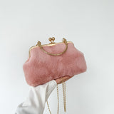 solvbao Fluffy Mini Crossbody Shoulder Bag, Kiss-Lock Shoulder Bag, Elegant Bag For Your Evening Party & Daily Use