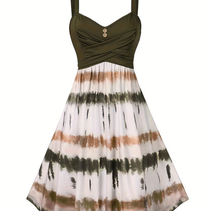 solvbao  Tie Dye Criss Cross Dress, Casual Sleeveless Ruffle Dress, Women's Clothing