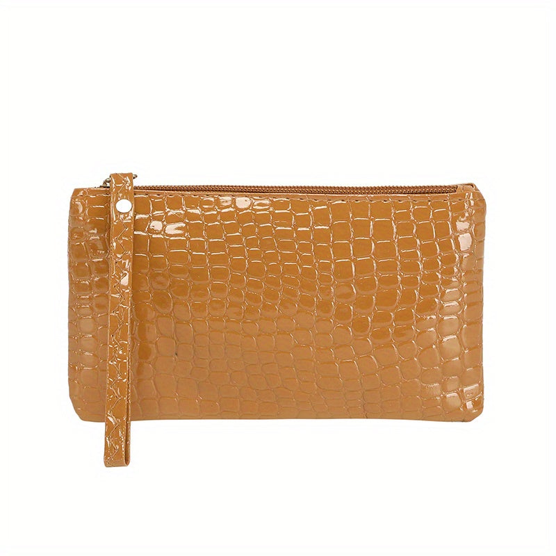 Crocodile Embossed Wallet, Women's PU Leather Clutch Purse, Fashion Zipper Handbag With Wristlet